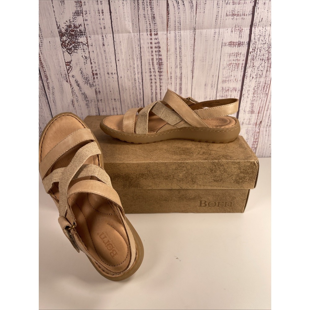 Born Womens Criss-Cross Leather Flatform Sandals 6M